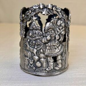 Godinger silver co. pewter votive candle holder Santa Claus Christmas decor